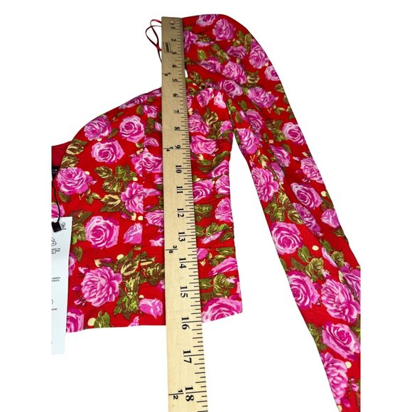 Zara Floral Long Sleeve Backless Crop Top Red Pink Size Medium - Picture 11 of 13